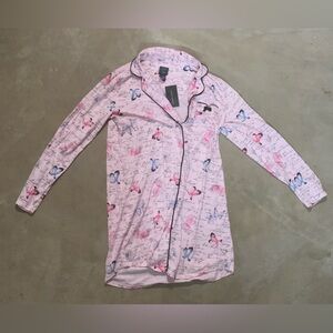 Women's Pink Butterfly-Print Long Sleeve Sleep Shirt